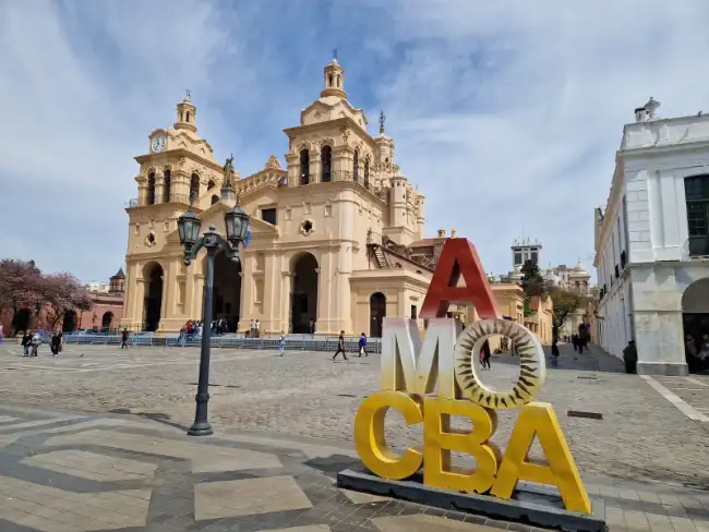 Córdoba Cathedral with an AMO CBA sign
